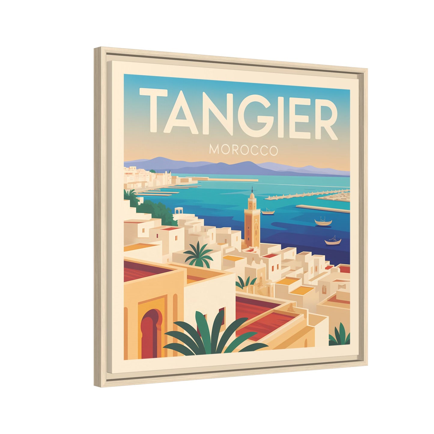 Tangier Morocco Travel Framed Wall Art Matte Canvas | Vintage Style Coastal Wall Art