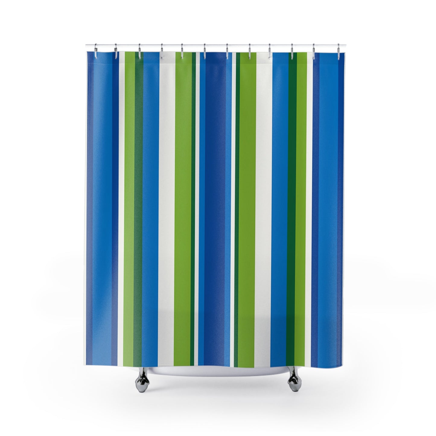 Blue Green Striped Shower Curtain | Coastal Bathroom Stripe Pattern