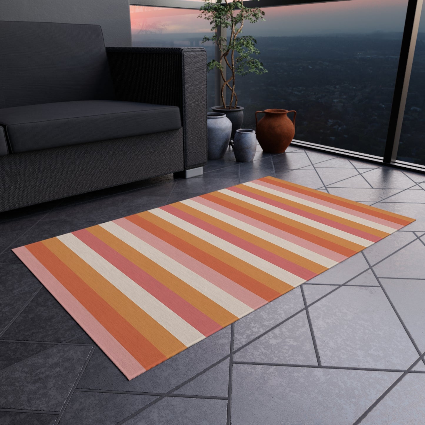 Sunset Stripe Outdoor Rug | Striped Patio Rug, Orange Pink Creme