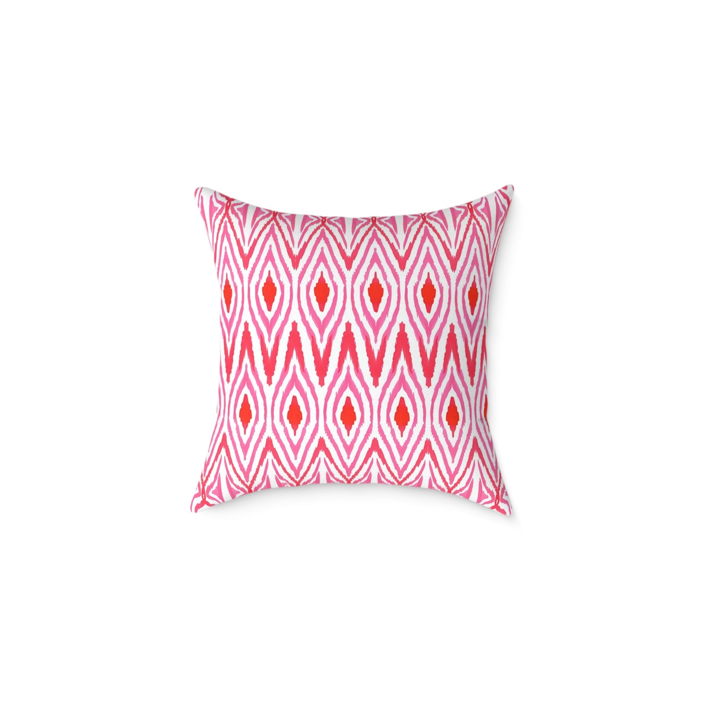Pink and Orange Ikat Pattern Square Pillow | Geometric Throw Pillow