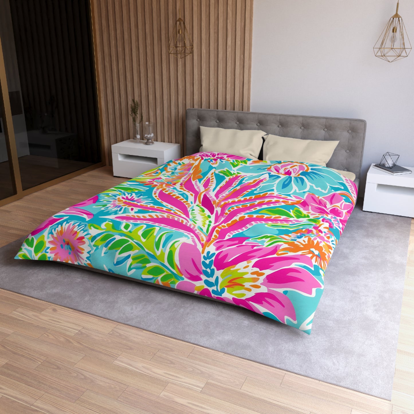 Vibrant Tropical Microfiber Duvet Cover, Colorful Bedding, Summer Home Decor, Gift for Nature Lovers, Floral Bedroom Aesthetic