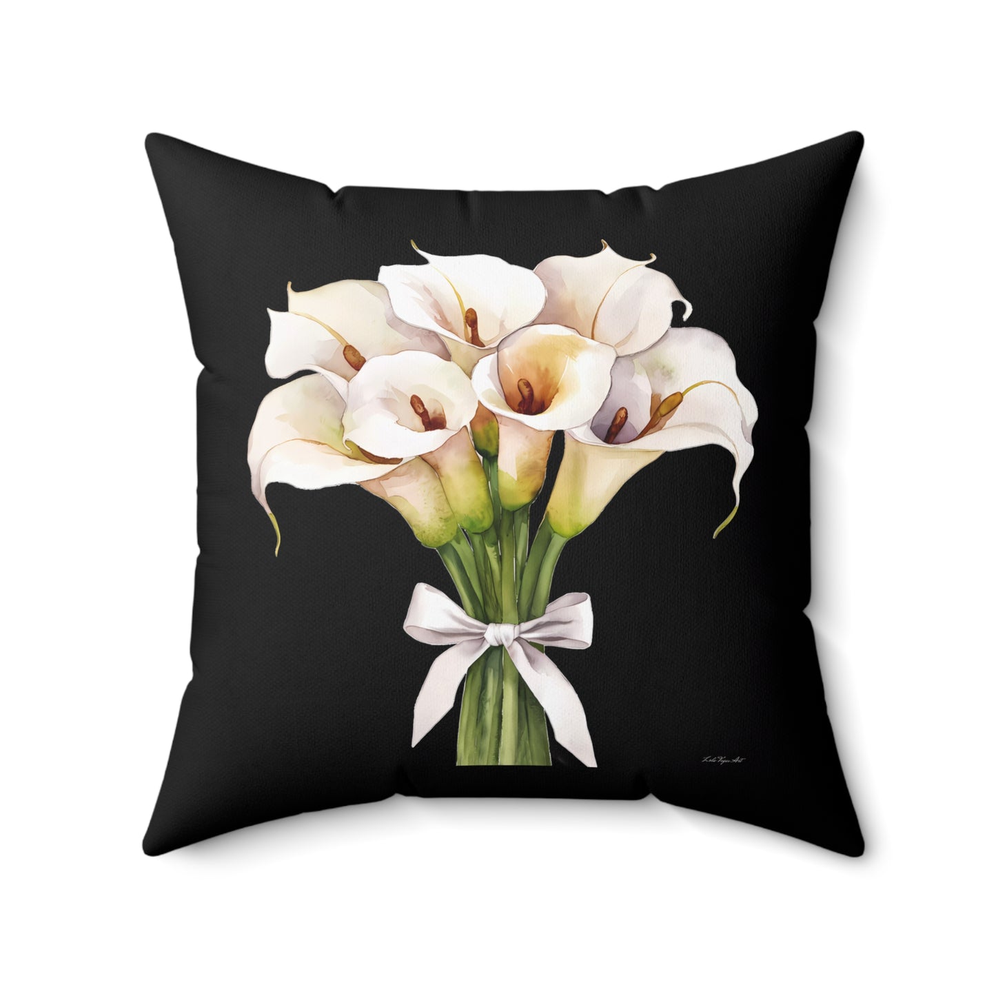 Farmhouse Floral Square Pillow, Calla Lillies Decorative Cushion, Country Home Accent, Black Throw Pillow, Housewarming Gift, Sofa Accessory