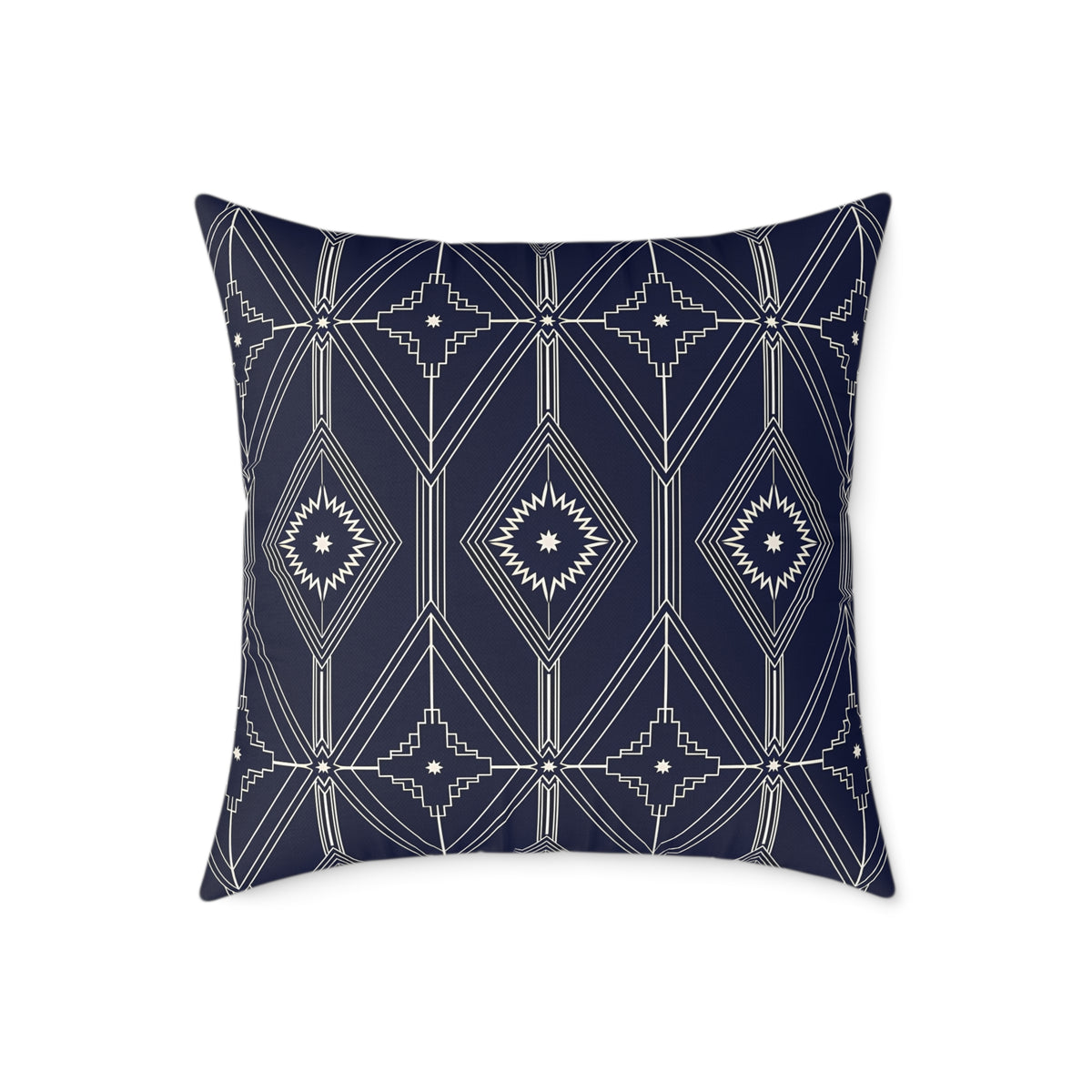 Navy Geometric Diamond Pattern Square Pillow | Boho Tribal Throw Cushion