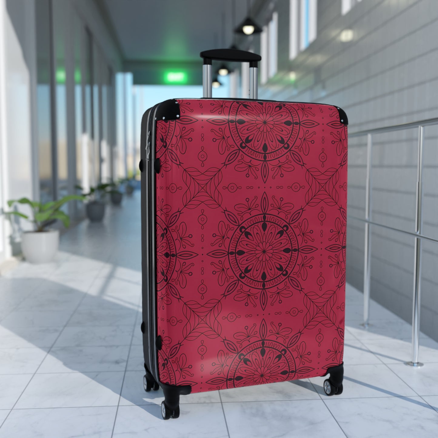 Burgundy Mandala Pattern Suitcase | Floral Travel Luggage