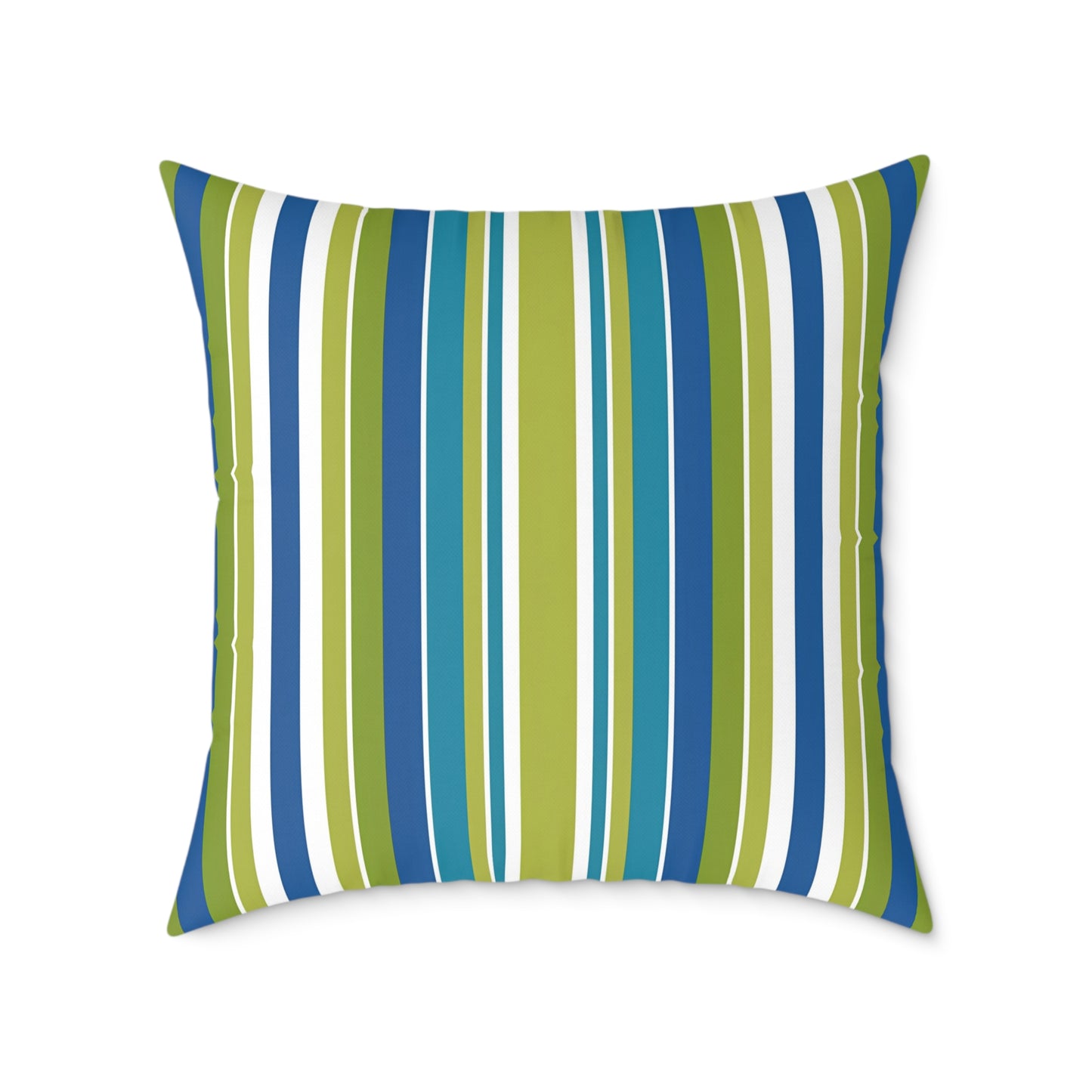 Blue Green White Vertical Stripe Square Pillow | Nautical Coastal Throw Cushion
