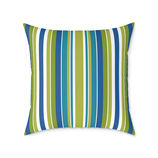 Blue Green White Vertical Stripe Square Pillow | Nautical Coastal Throw Cushion