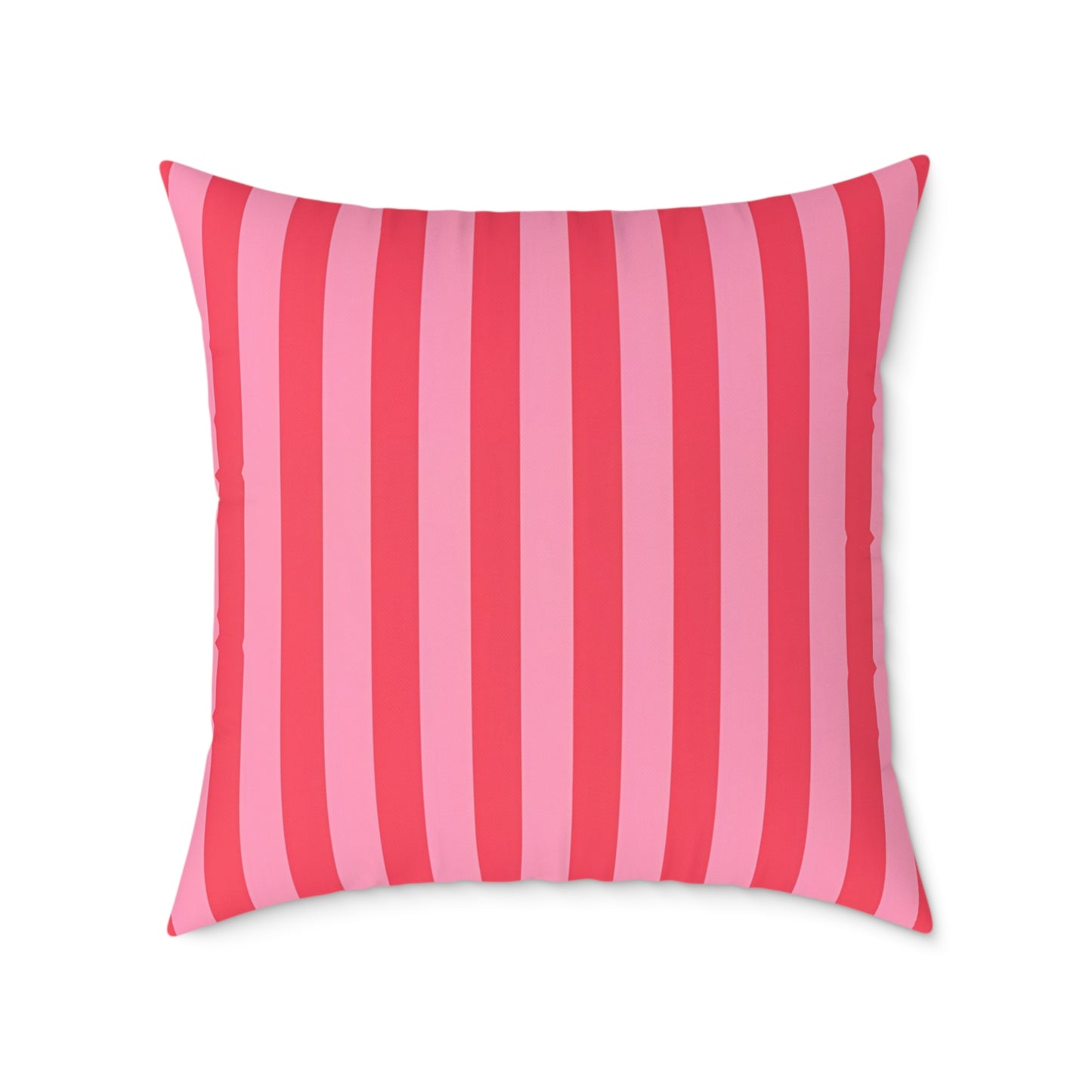 Light Pink and Watermelon Pink Vertical Stripes Pillow | Square Poly Canvas Pillow