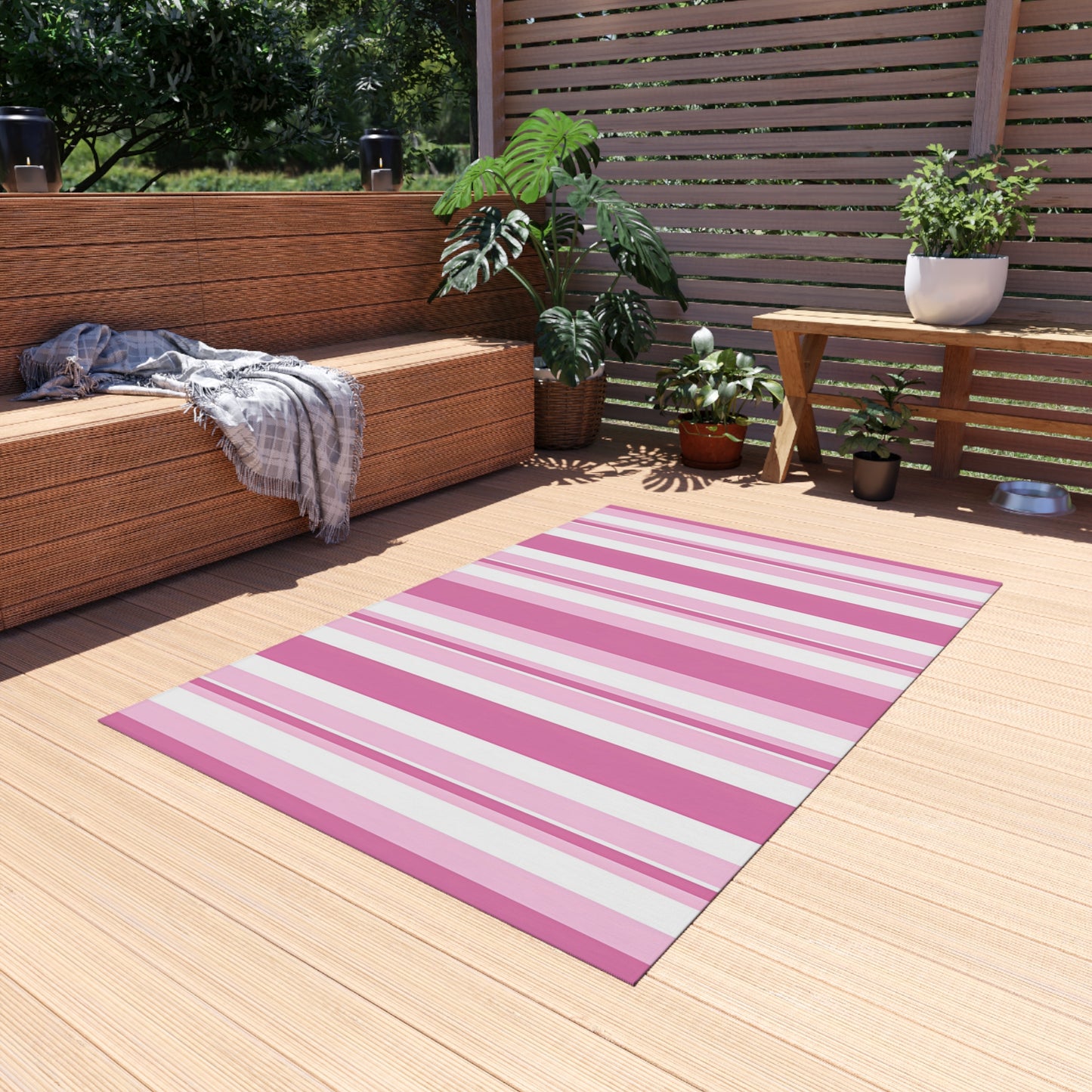 Pink Stripe Outdoor/Indoor Rug | Patio Mat, Waterproof Porch Rug
