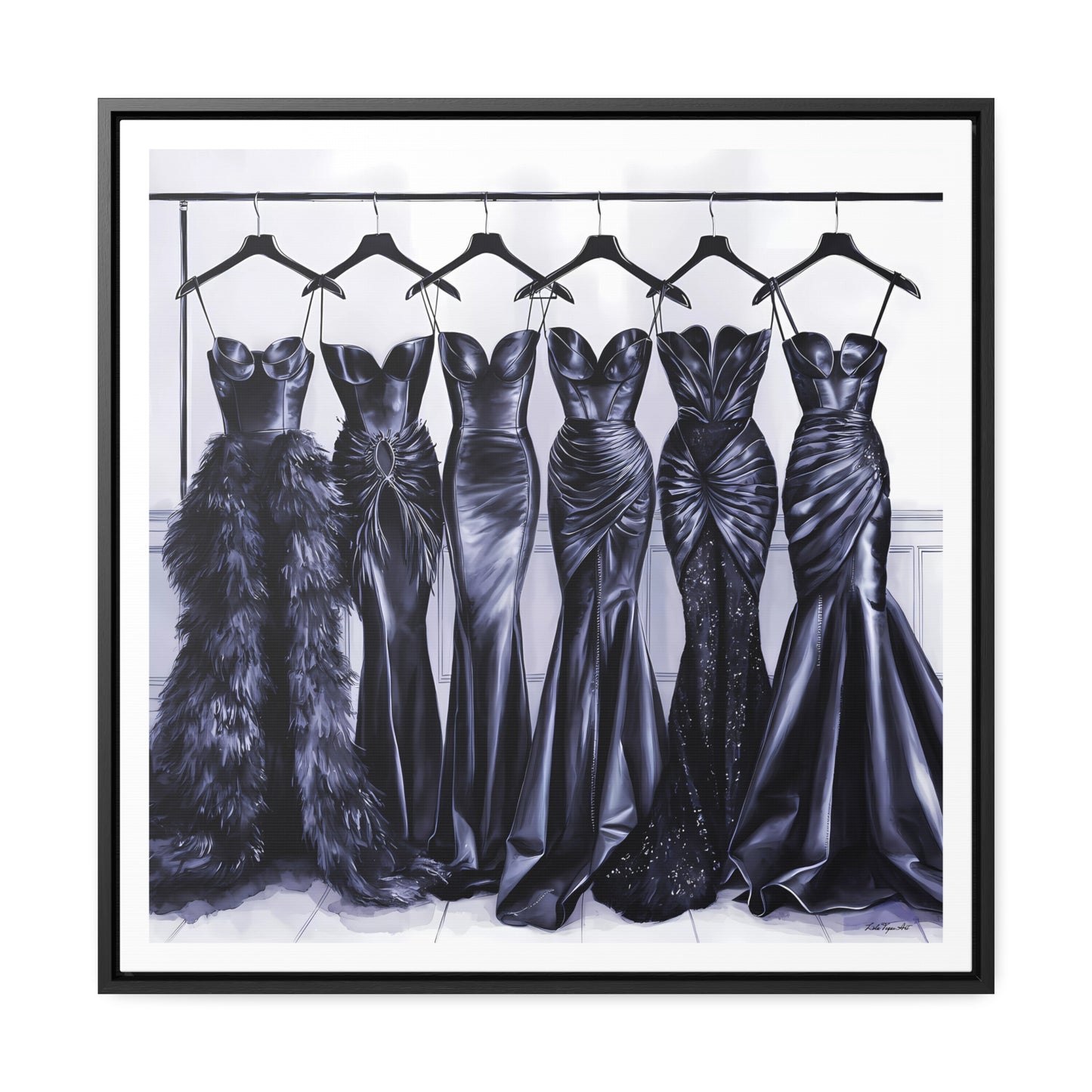 Fashion Wall Art Square Frame, Black Evening Gowns Canvas, Hollywood Regency Glam Home Decor, Gallery Canvas Wraps, Square Frame, Square