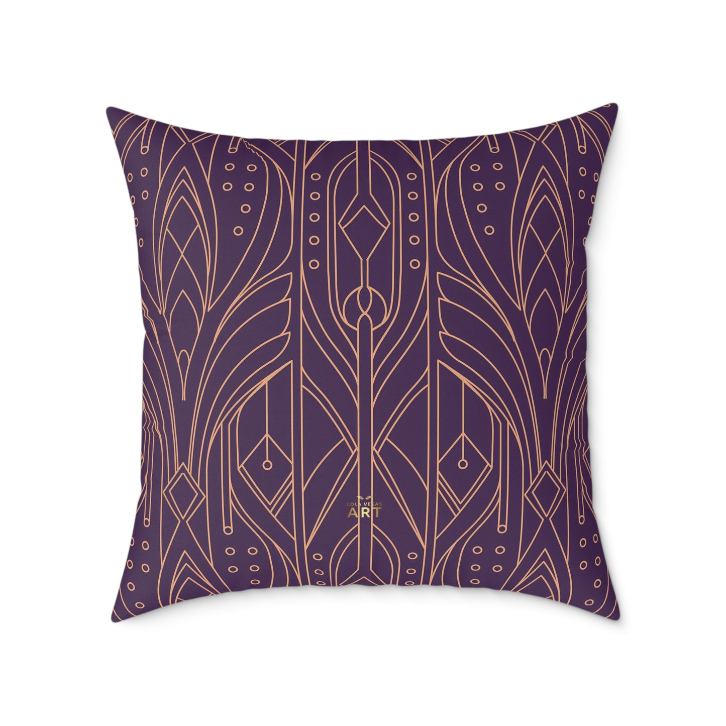 Art Deco Geometric Pattern Square Pillow | Purple Copper
