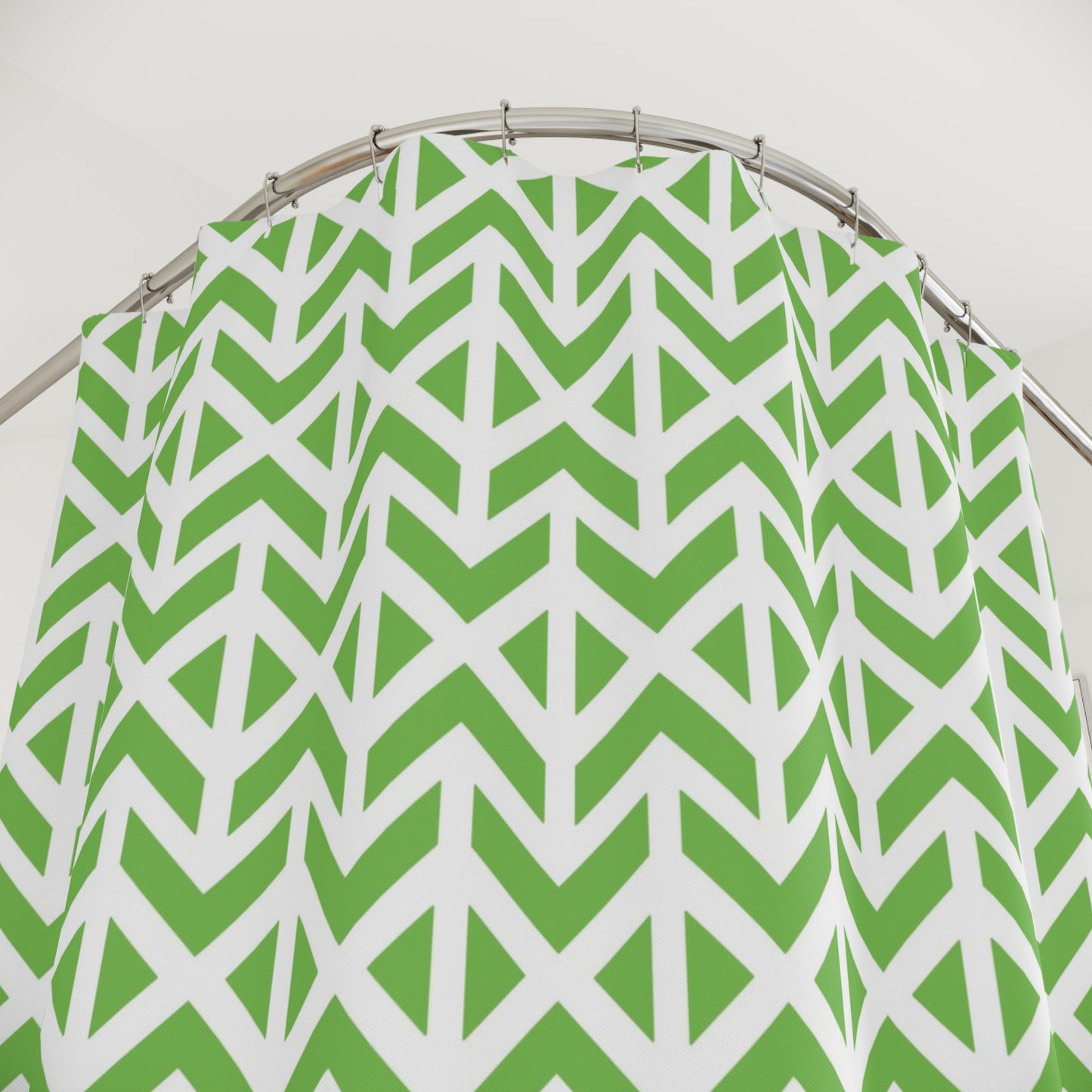Green Geometric Arrow Pattern Shower Curtain | Modern Boho Bath, Eclectic Bathroom Accessory