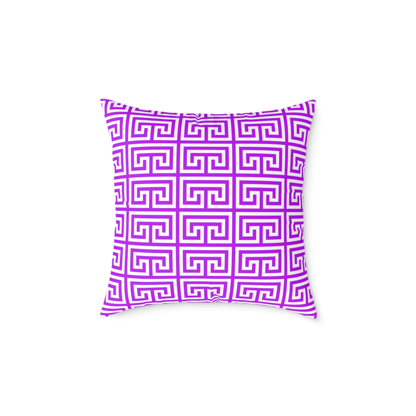 Geometric Purple White Greek Key Pattern Pillow | Square Poly Canvas Pillow