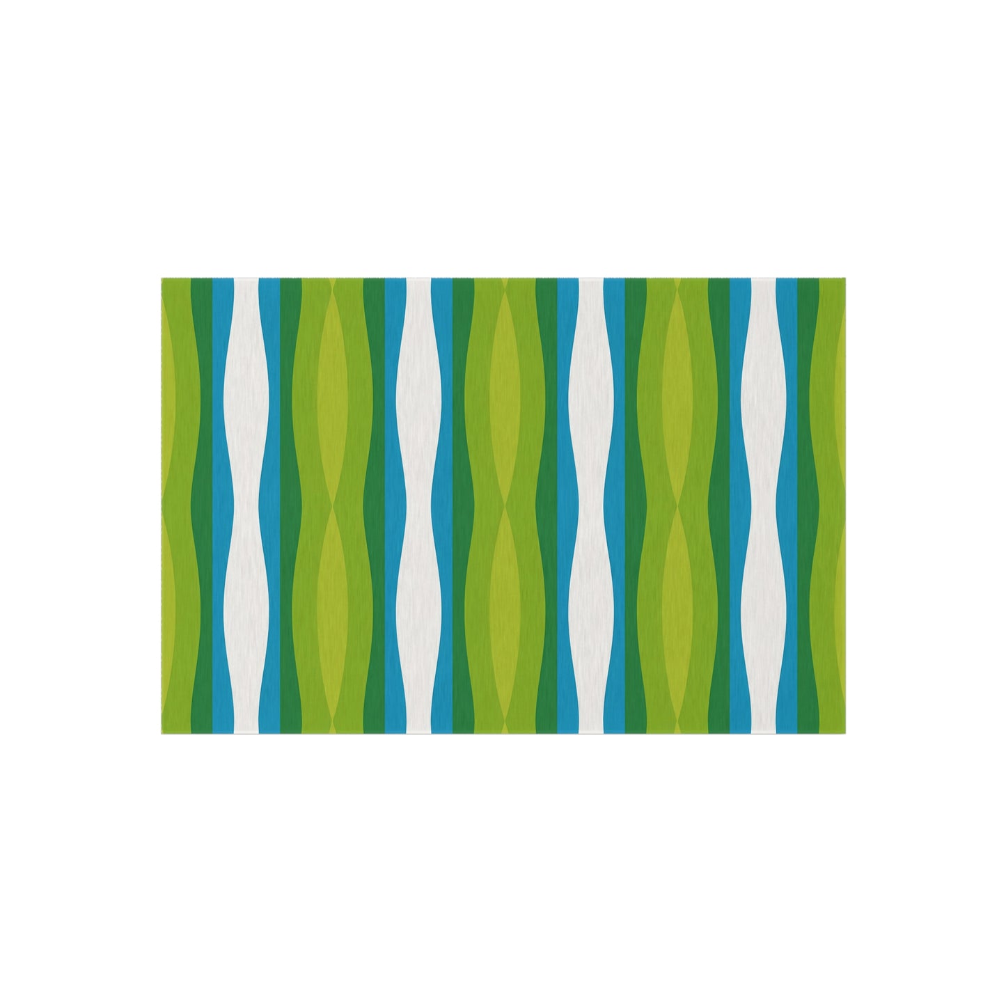 Green Blue White Wave Pattern Outdoor Rug | Striped Patio Mat