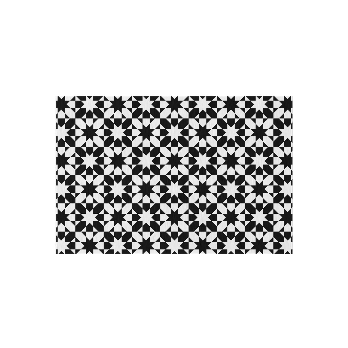 Black White Geometric Tile Pattern Indoor/Outdoor Rug | Modern Patio Mat
