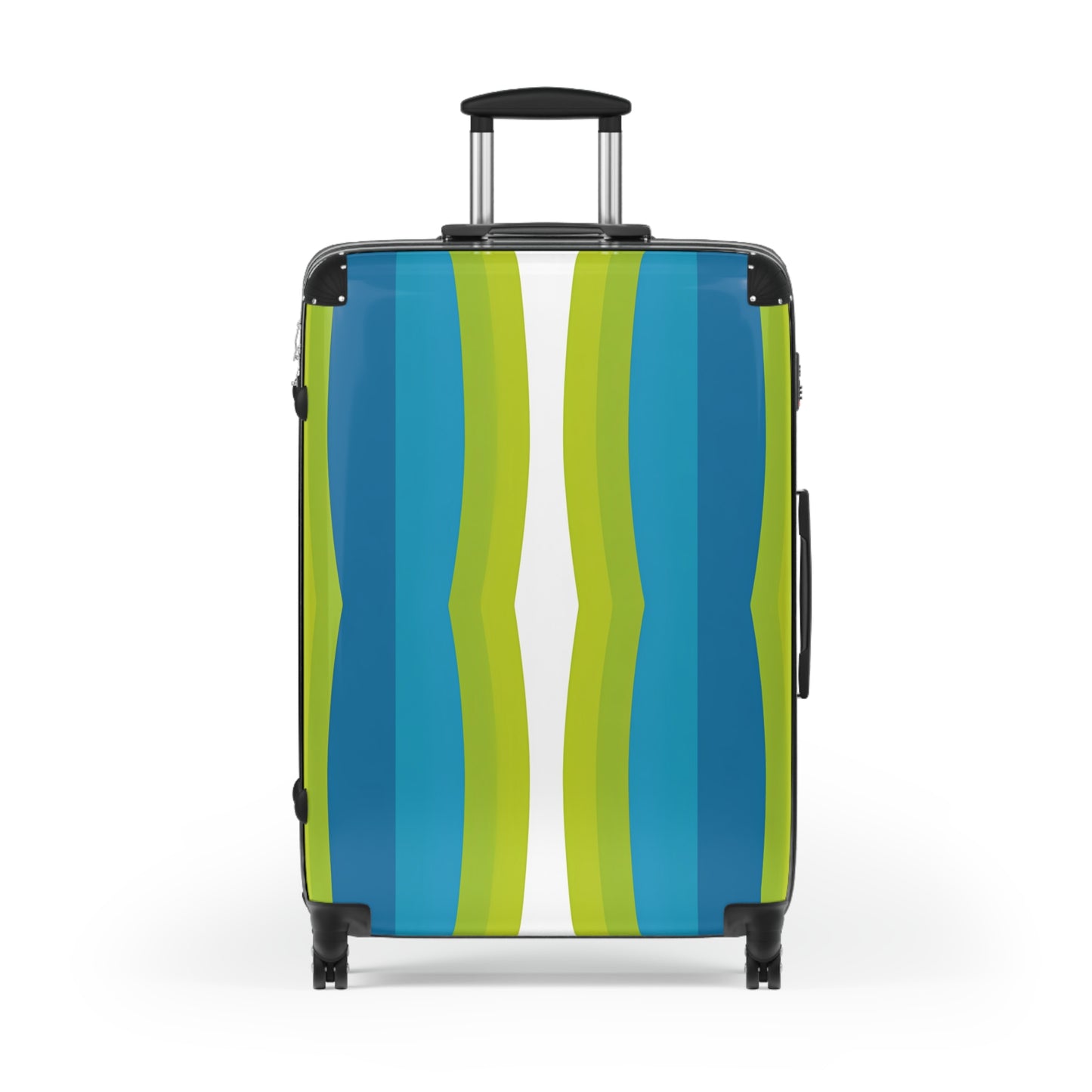 Blue Green Wave Stripe Suitcase | Travel Luggage