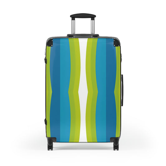 Blue Green Wave Stripe Suitcase | Travel Luggage