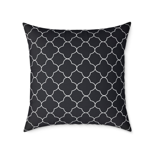 Black and White Moroccan Trellis Pattern Square Pillow | Geometric Throw Pillow