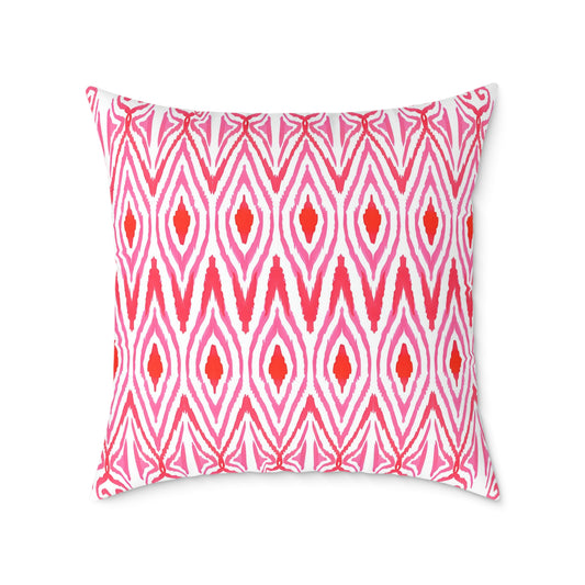 Pink Orange White Ikat Diamond Pattern Pillow | Geometric Throw Pillow