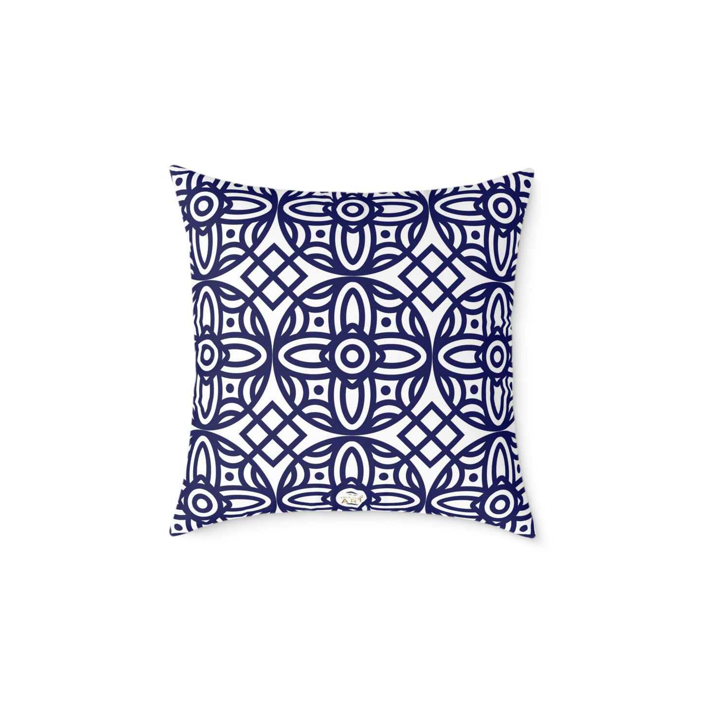 Navy Geometric Pattern Square Pillow | Blue Moroccan Motif, Boho Accent Cushion, Home Decor, Gift for Housewarming, Modern Interior Style