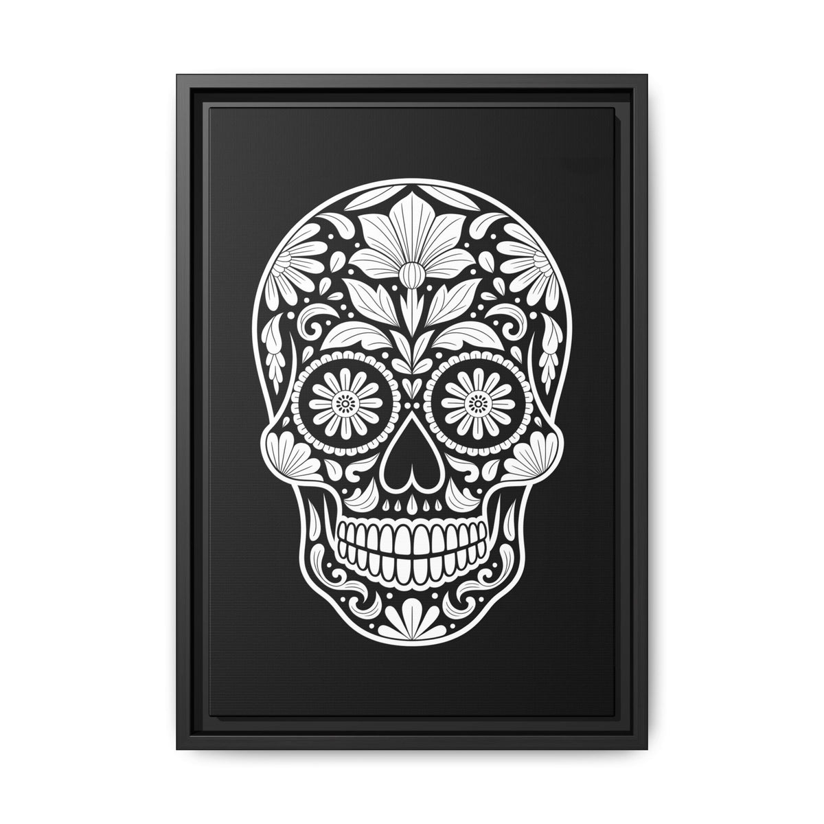 Sugar Skull Illustration Matte Canvas Framed | Day of the Dead Wall Art