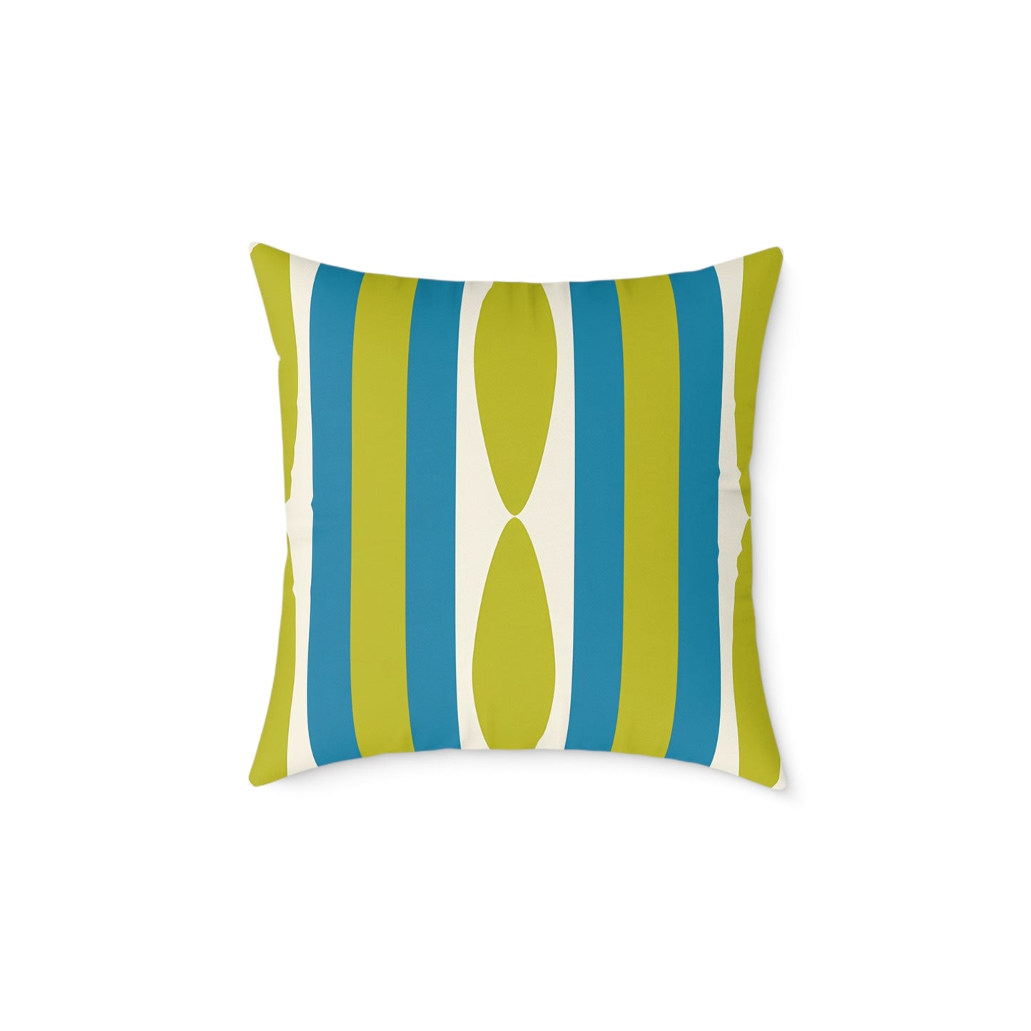 Mid Century Modern Stripe Pillow | Green and Cerulean Blue Geometric Retro Pattern
