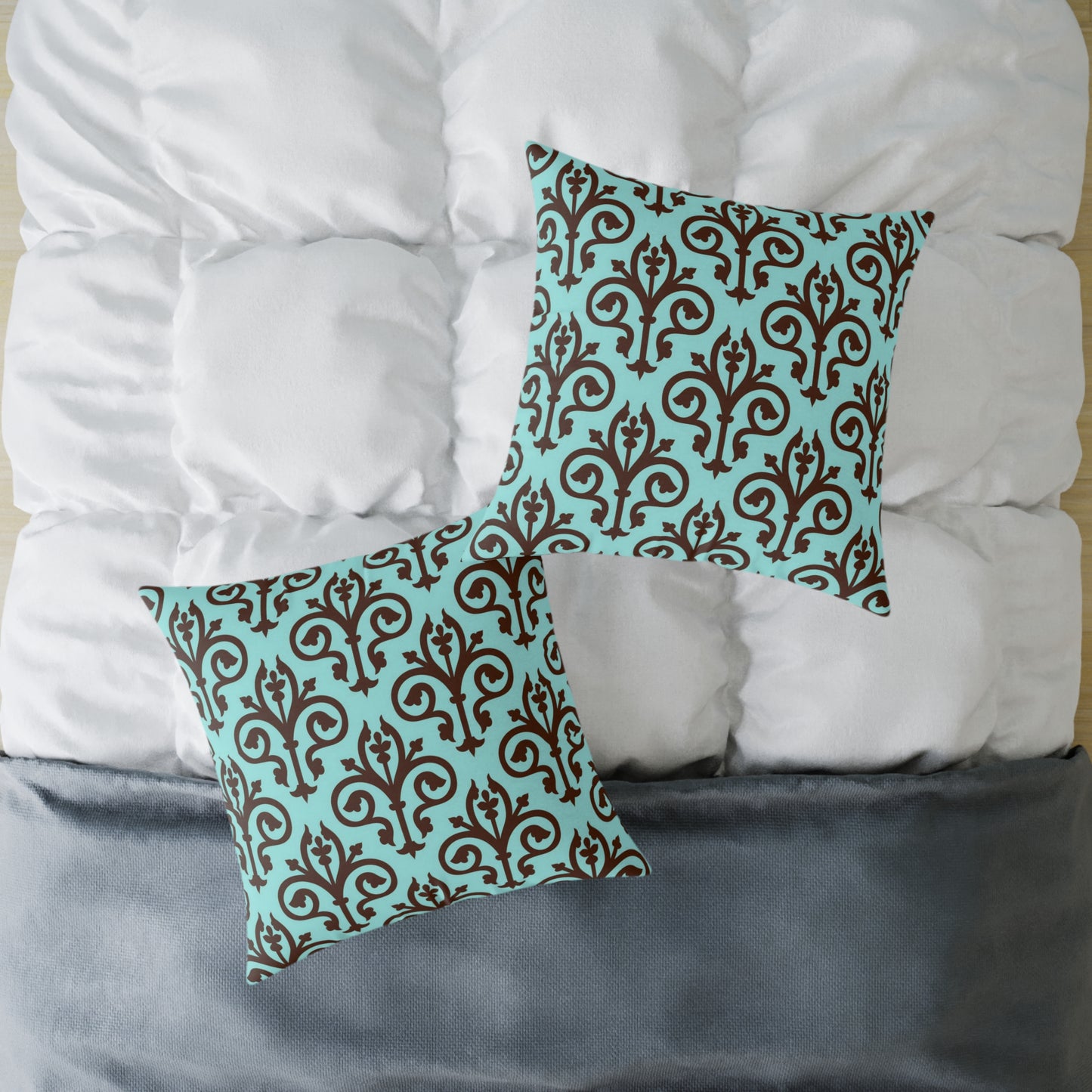 Turquoise Brown Damask Square Pillow | Decorative Throw Pillow