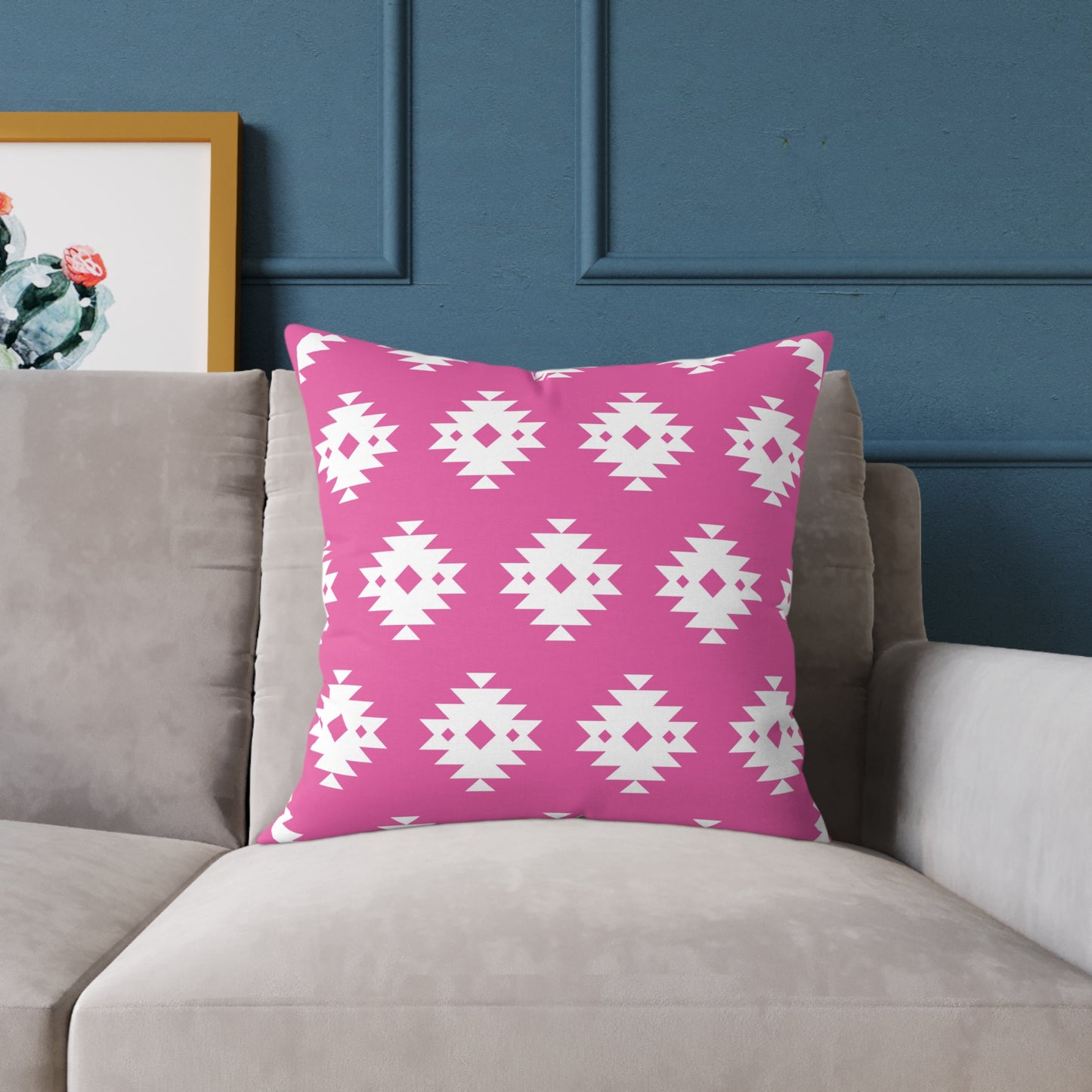 Pink White Boho Aztec Diamond Pattern Pillow | Square Throw Pillow