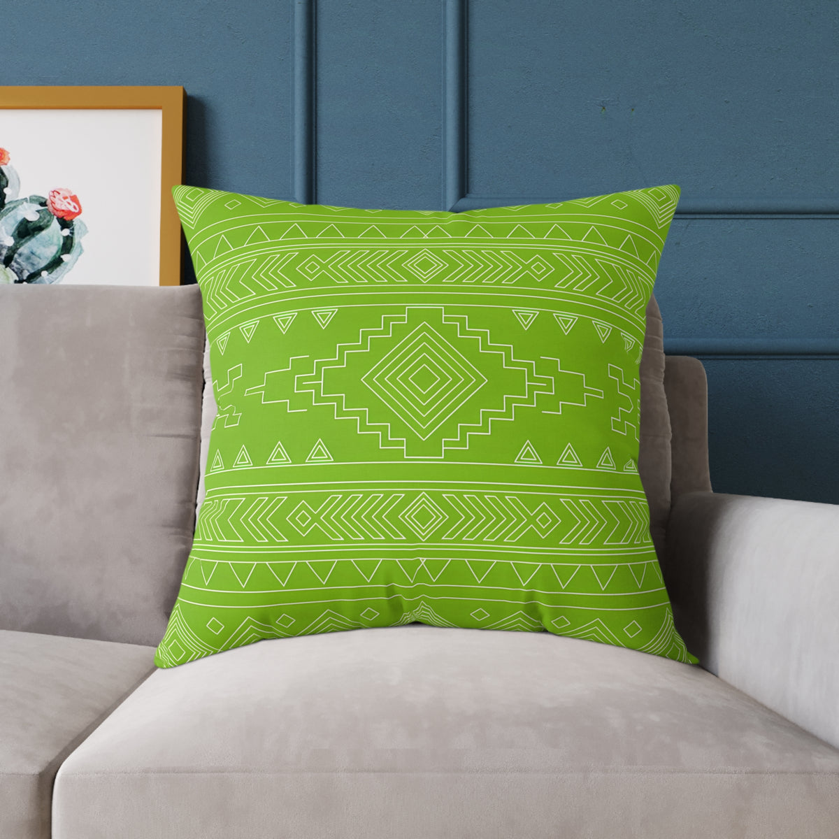 Lime Aztec Pattern Square Pillow | Poly Canvas Pillow