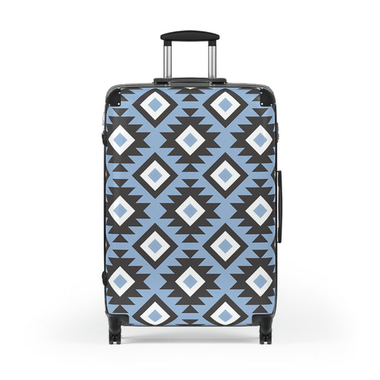 Southwestern Diamond Pattern Suitcase | Blue Aztec Luggage