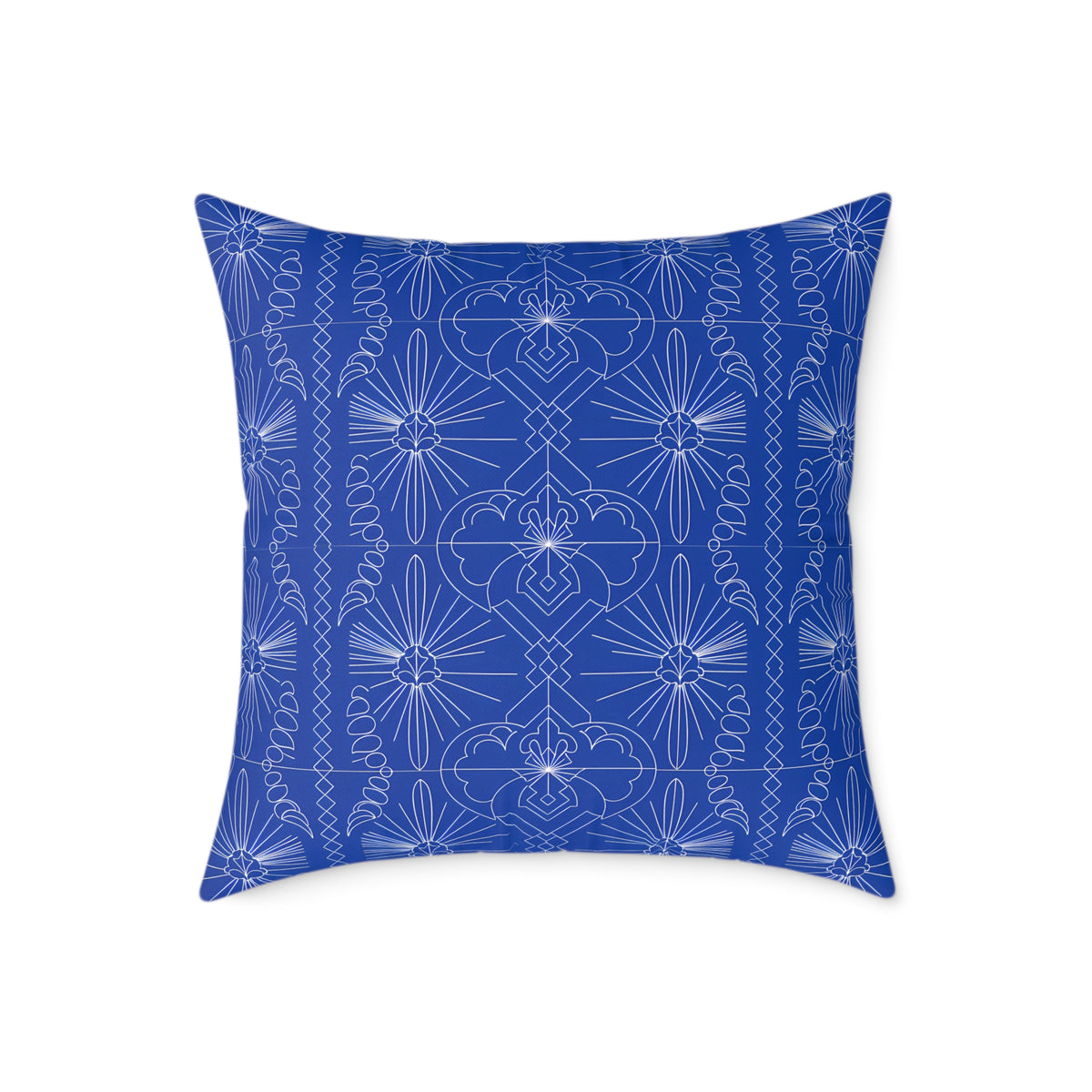 Geometric Starburst Pattern Square Pillow | Blue White Decorative Throw Pillow