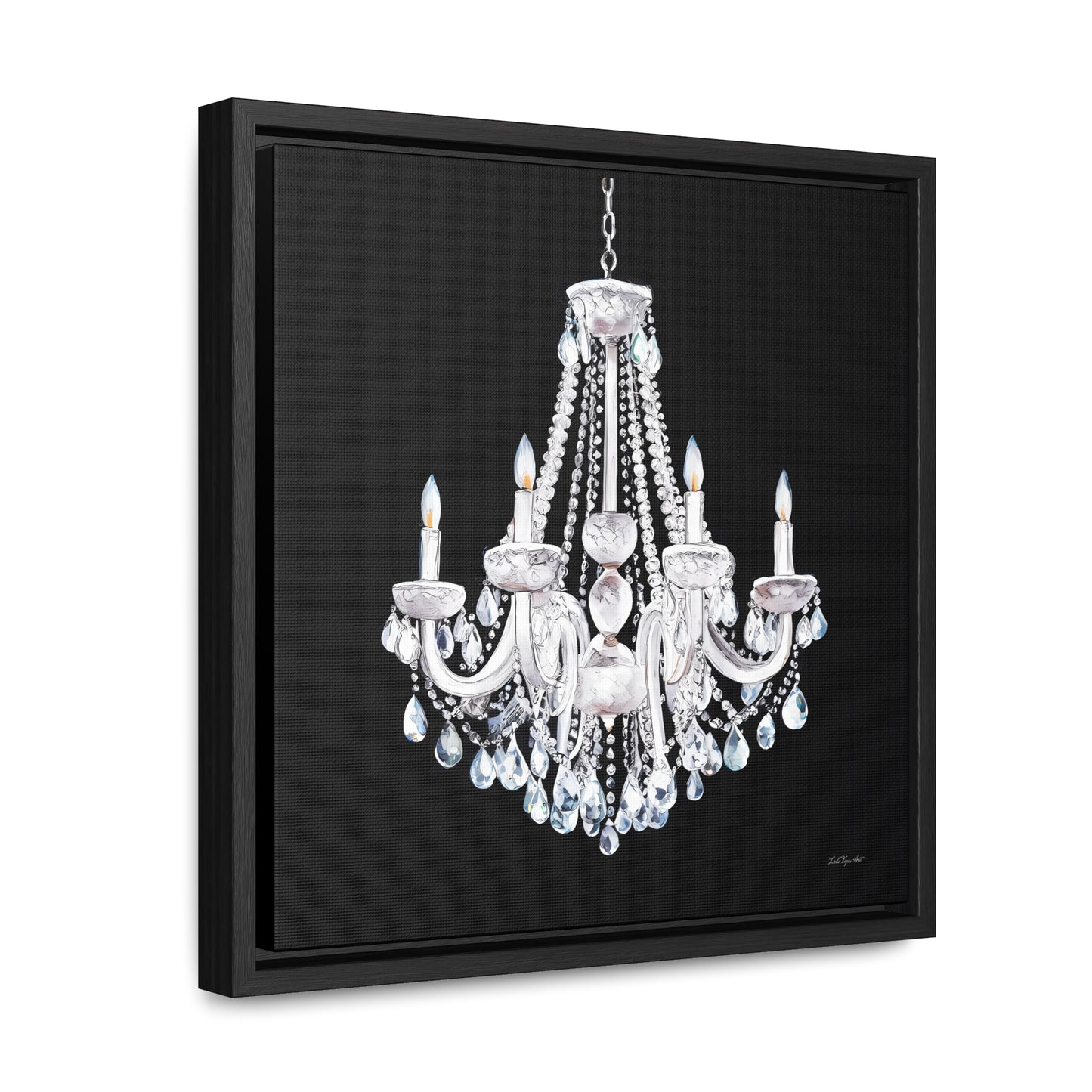 Square Frame Canvas Wall Art, Luxurious White Crystal Chandelier Painting for Fashionistas, Glamorous Wall Decor, Gallery Canvas Wraps,