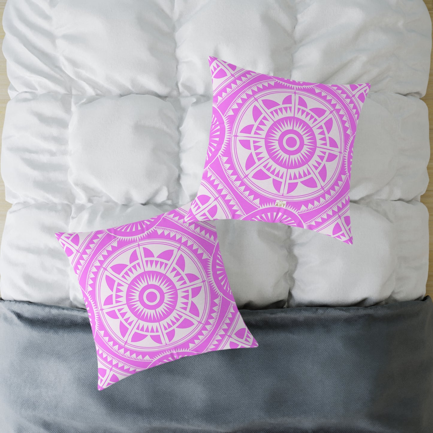Bohemian Decorative Pink White Pillow, Cozy Home Accent, Mandala Throw Cushion, Gift for Her, Boho Chic Interior