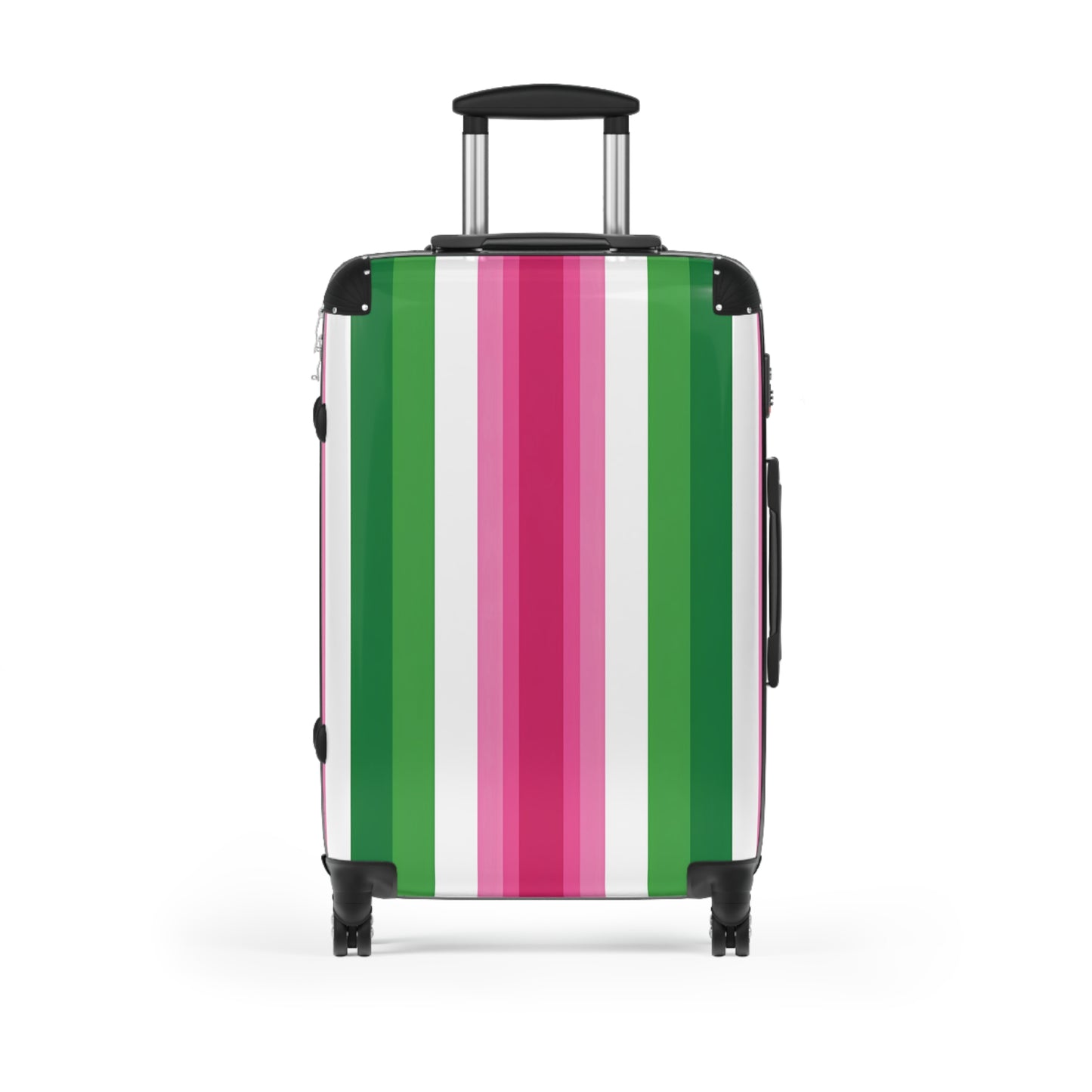 Pink & Green Stripe Suitcase | Vertical Color Block Luggage