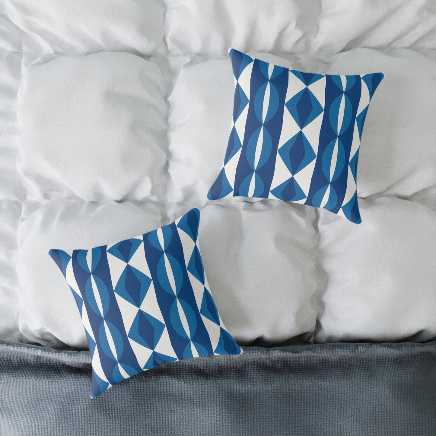 Blue White Geometric Pattern Pillow | Mid Century Modern Diamond Stripe