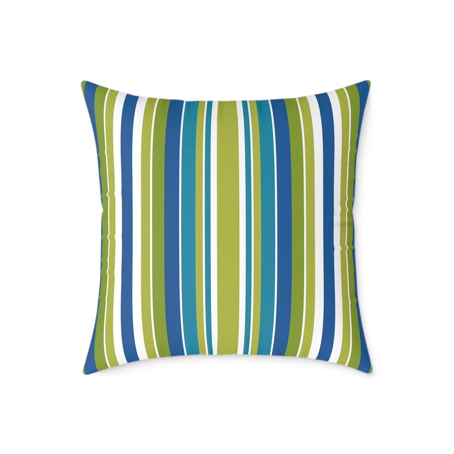 Blue Green White Vertical Stripe Square Pillow | Nautical Coastal Throw Cushion