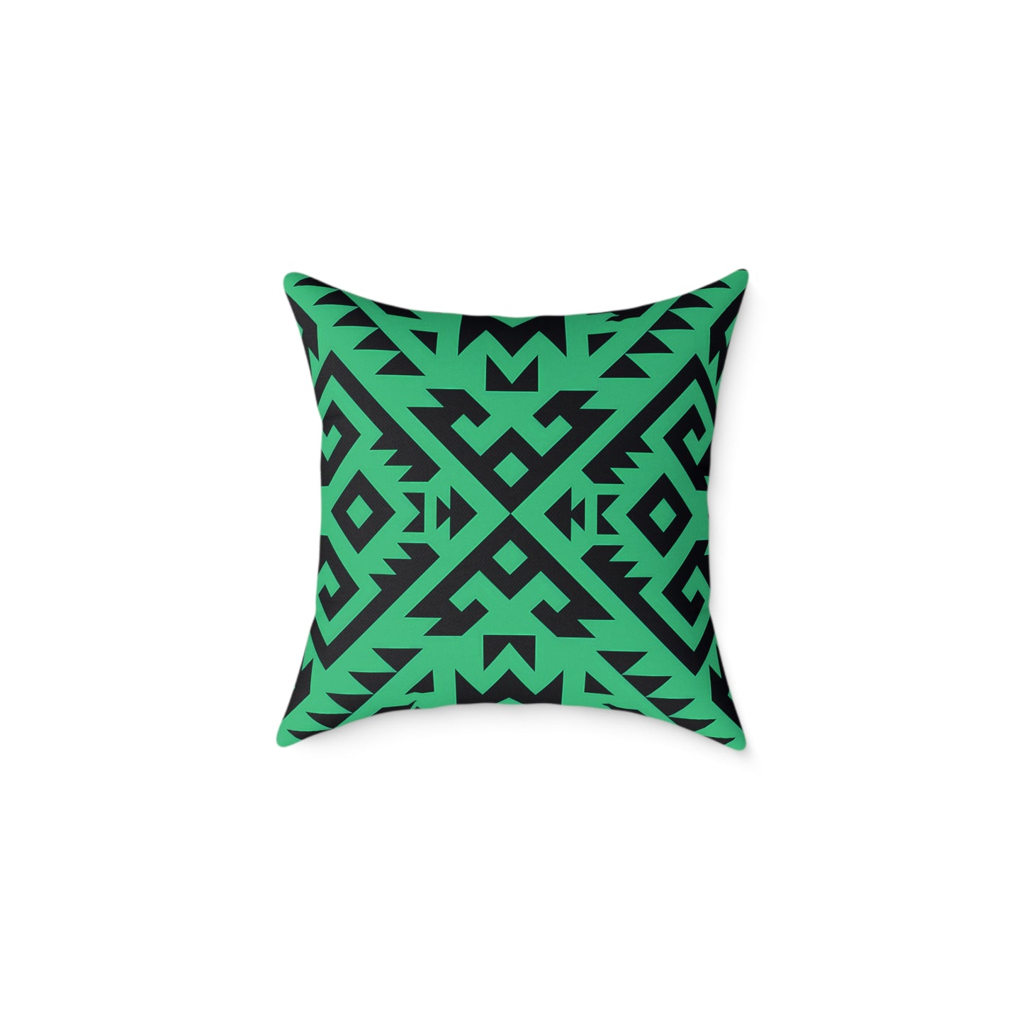 Green Boho Aztec Geometric Pattern Pillow | Square Poly Canvas Pillow