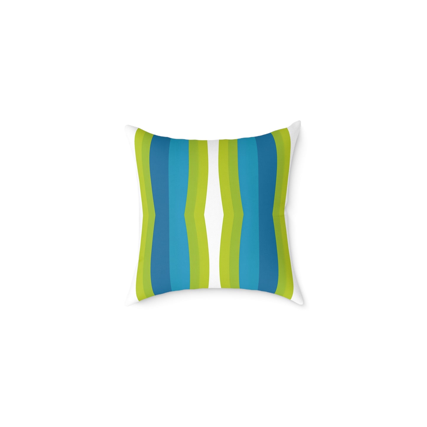 Blue Green Striped Wave Square Poly Canvas Pillow | Modern Geometric Throw Pillow