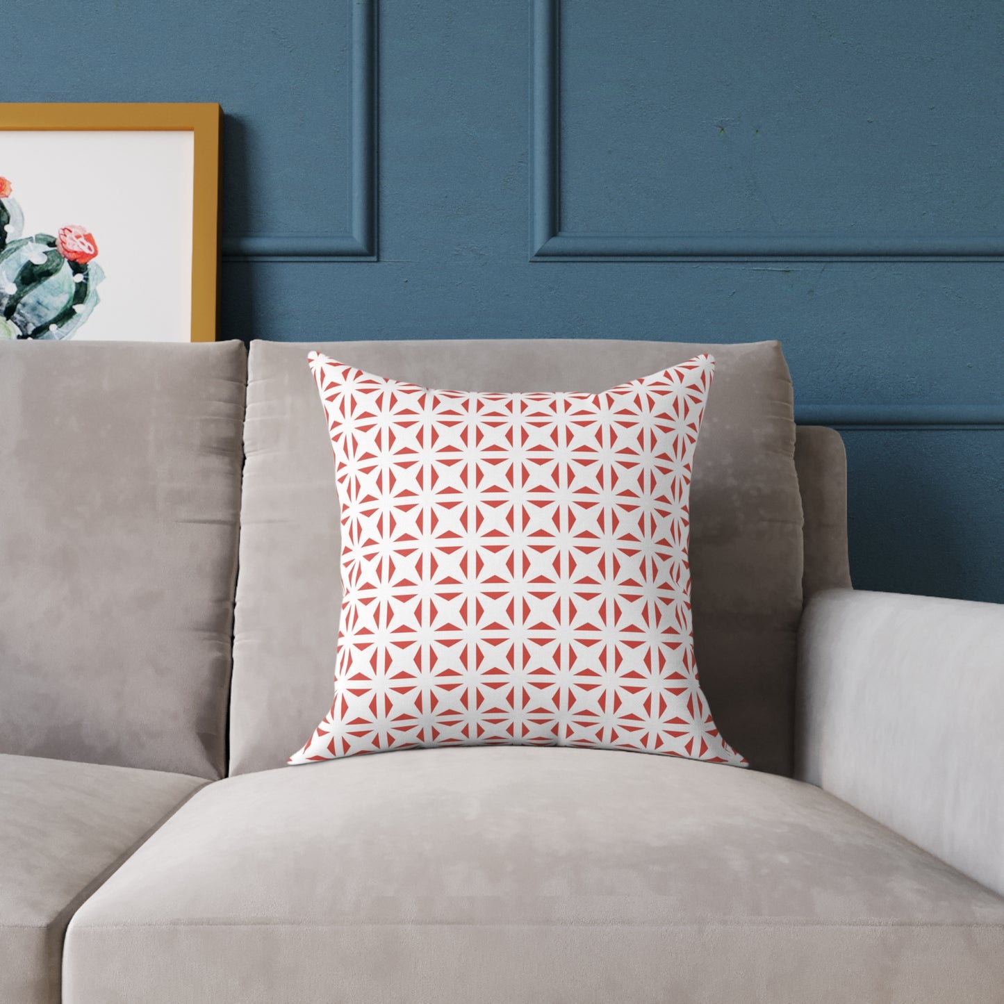 Geometric Starburst Pattern Square Pillow | Red White Canvas Throw Pillow, Modern Home Accent, Gift for Housewarming, Sofa Decor,