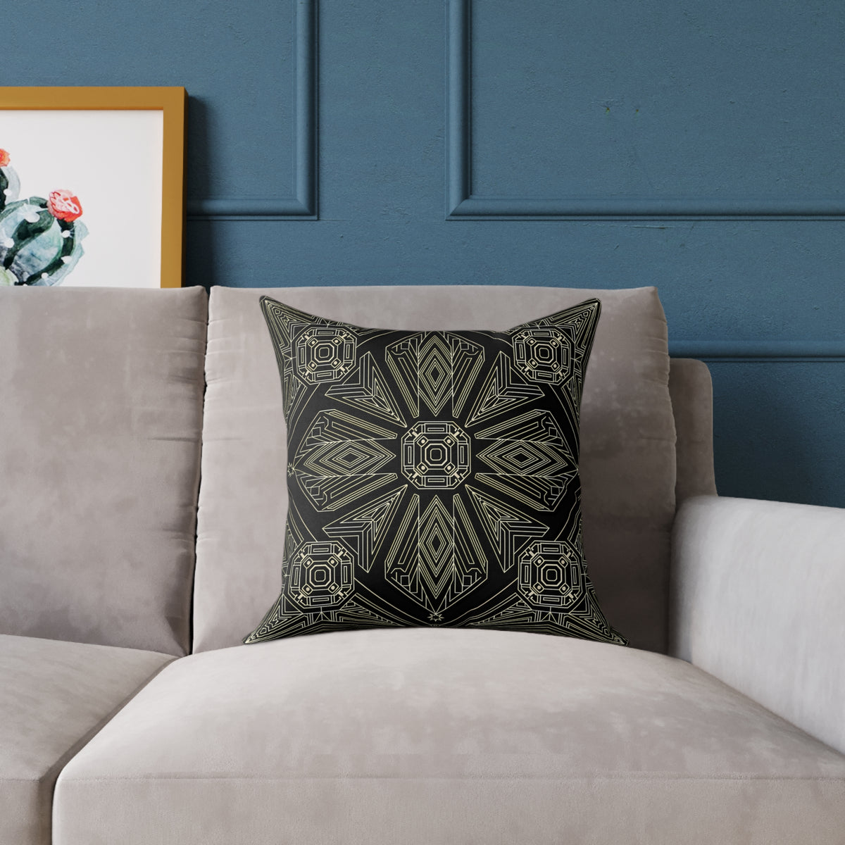 Geometric Mandala Pattern Pillow | Black Taupe Tribal Decorative Cushion