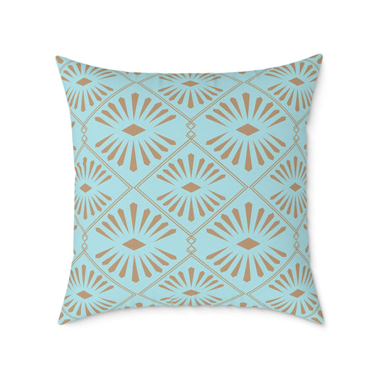 Dark Gold Geometric Fan Pattern Square Poly Canvas Pillow | Turquoise Throw Pillow