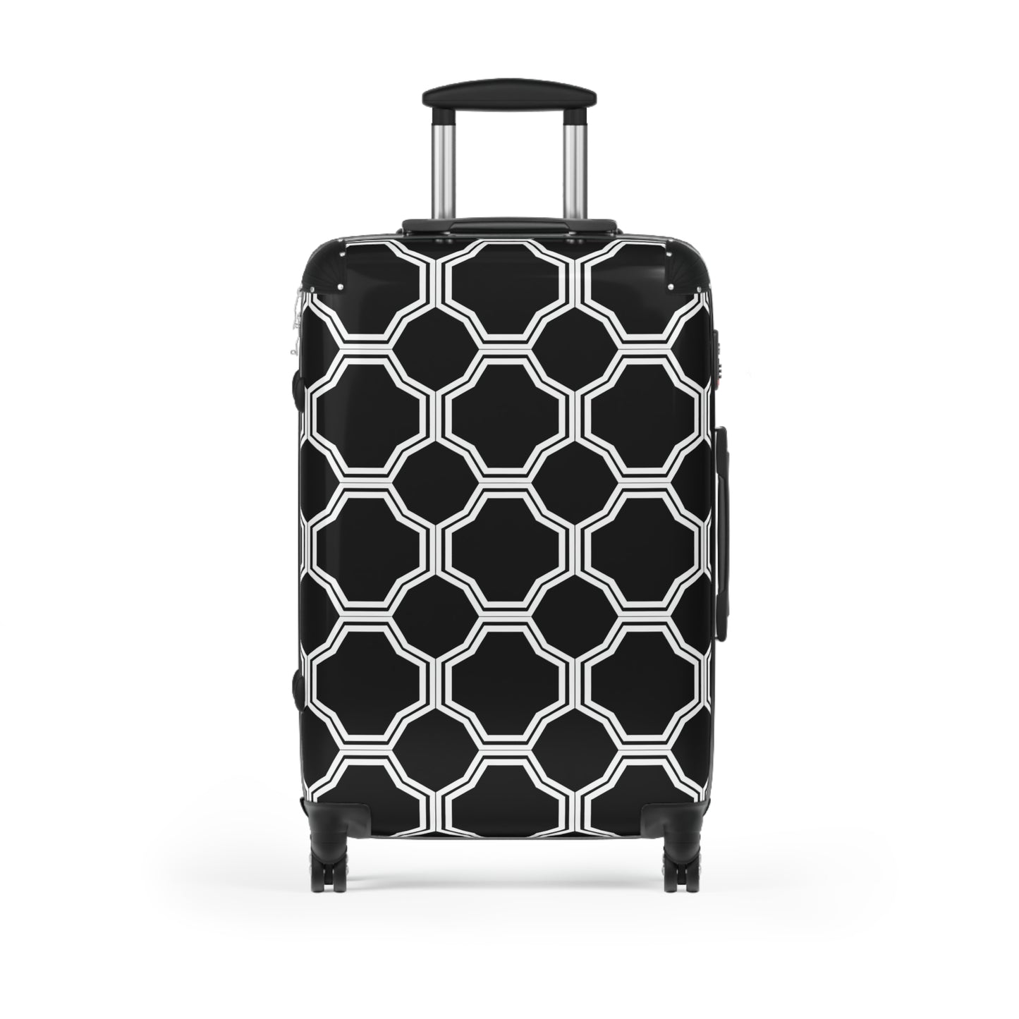 Black and White Octagon Tile Suitcase | Geometric Pattern Travel Luggage