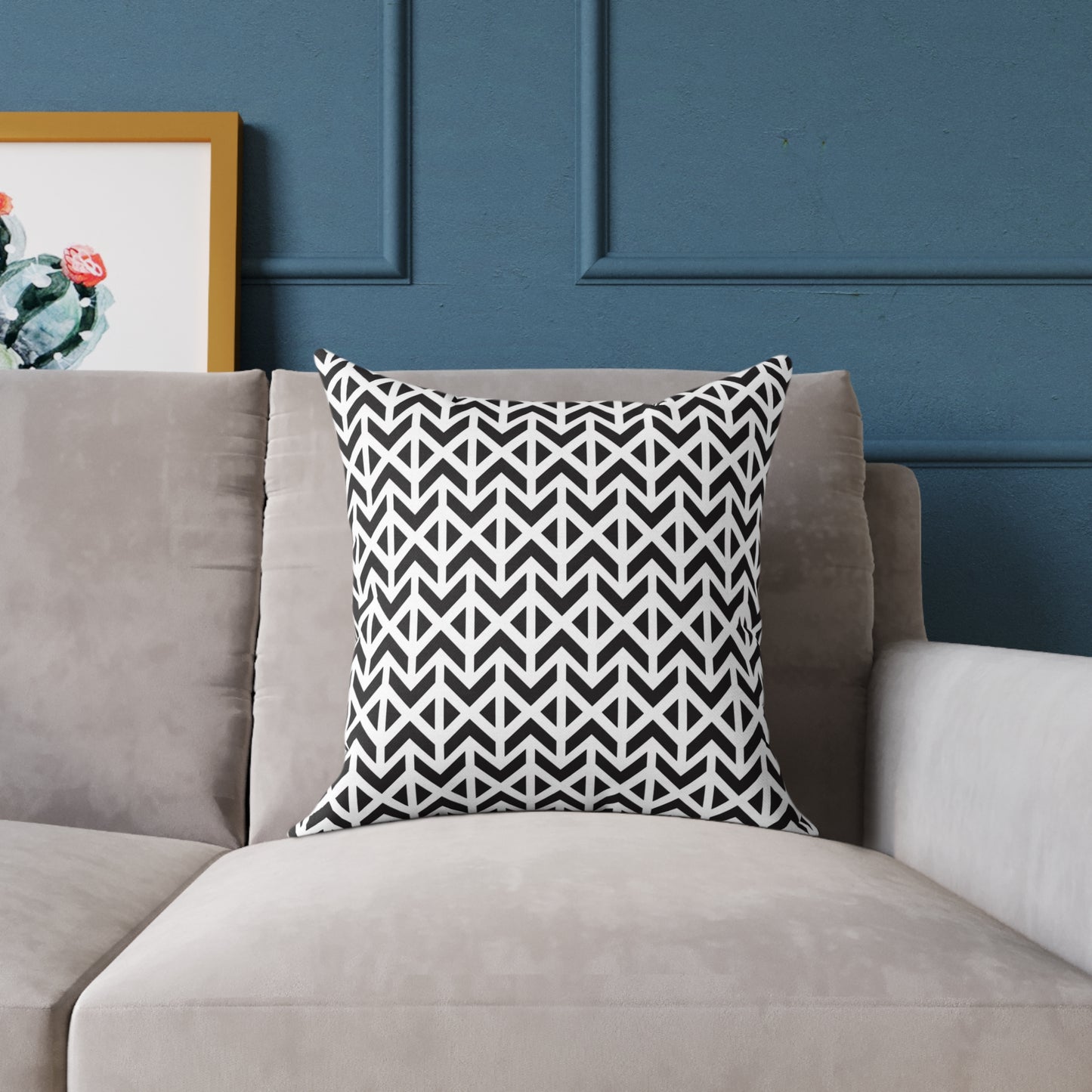 Geometric Chevron Pattern Square Pillow | Black White Modern Throw Pillow