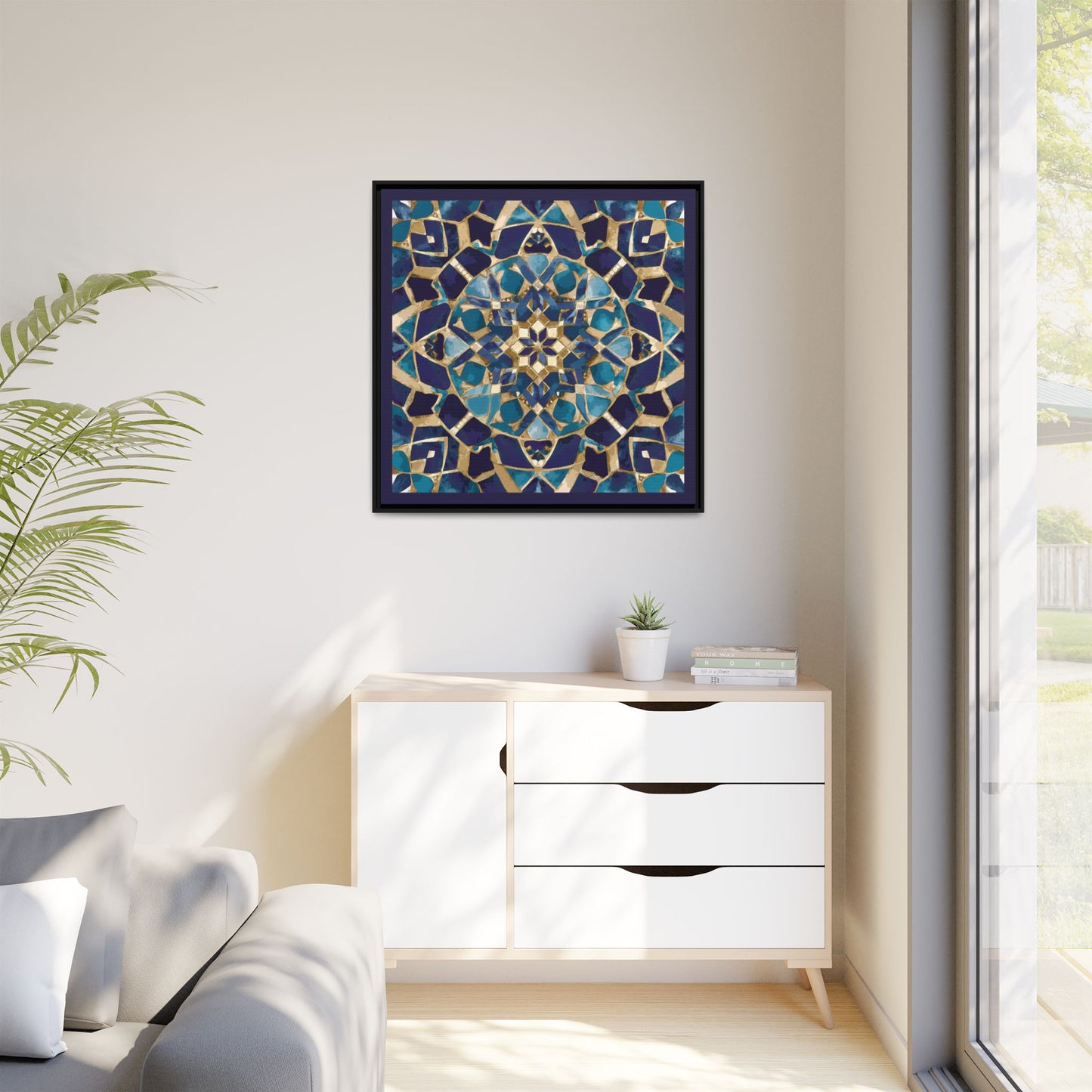 Framed Blue Moroccan Mosaic Wall Art — Matte Canvas Print
