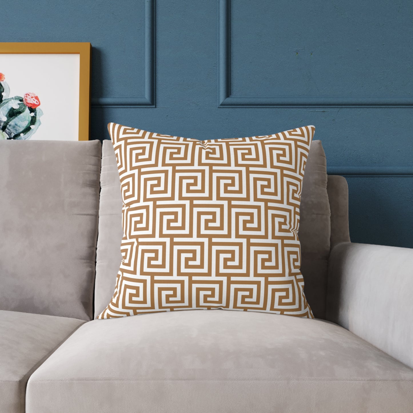 Greek Key Pattern Square Poly Canvas Pillow, Geometric Decorative Throw Pillow