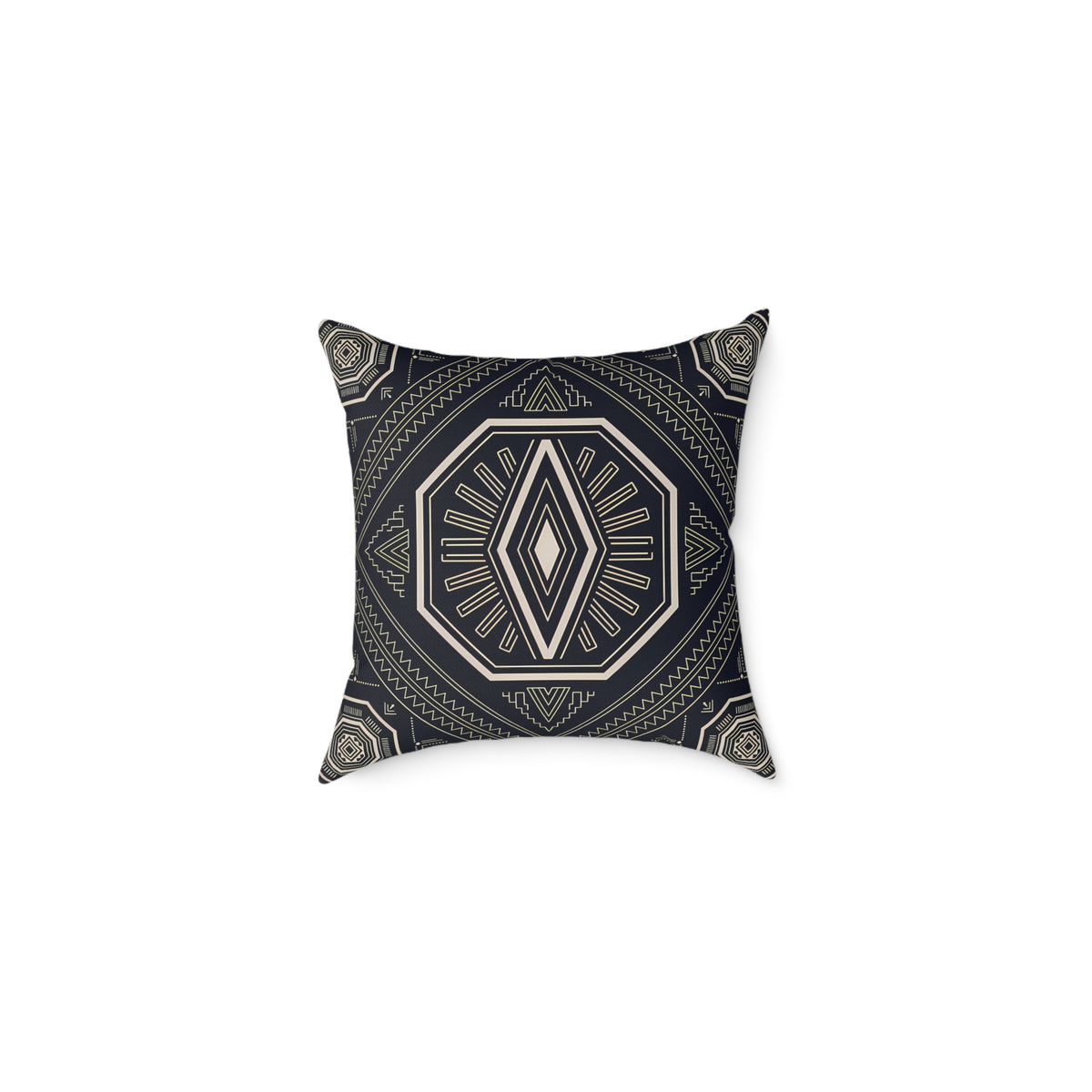 Geometric Black & Cream Tribal Medallion Square Pillow | Boho Aztec Pattern