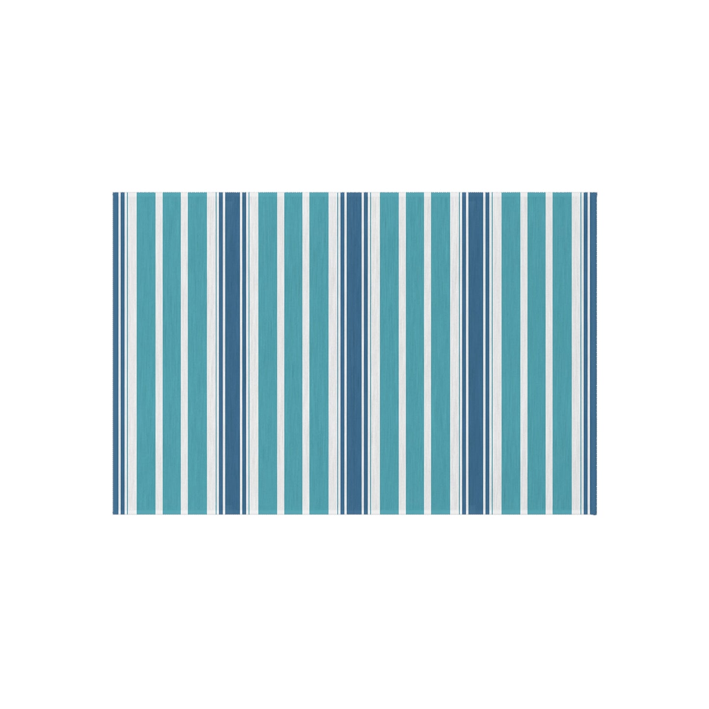 Blue Teal White Stripe Outdoor/Indoor Rug | Patio Deck Mat