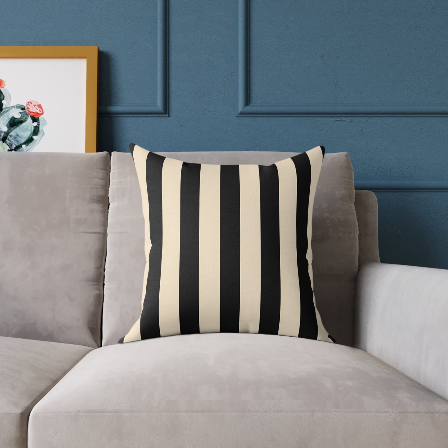 Black and Cream Vertical Stripe Square Pillow | Canvas Throw Pillow