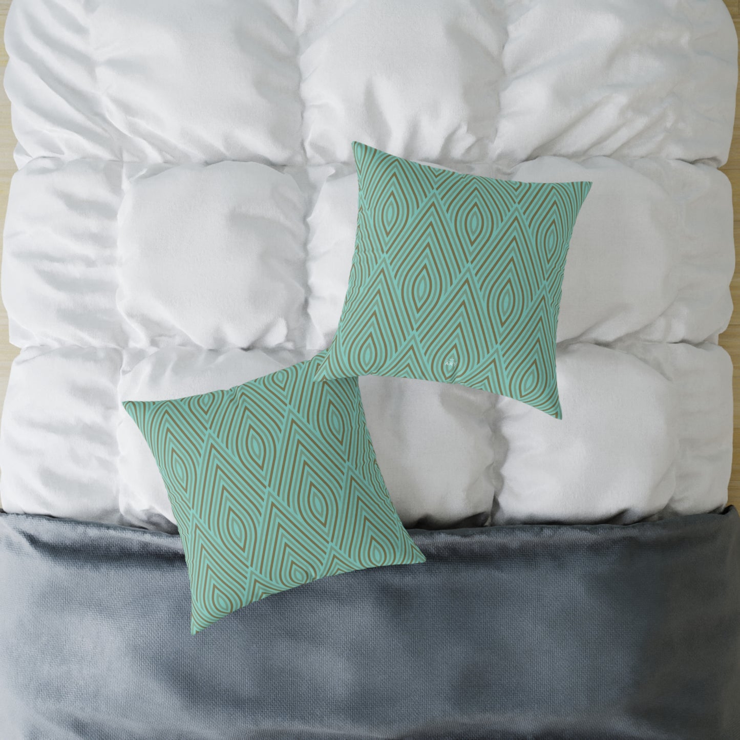 Teal Geometric Diamond Pattern Pillow | Square Poly Canvas Pillow