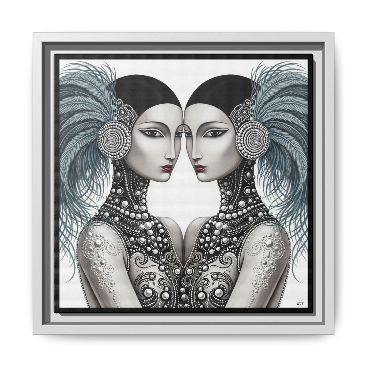 Art Deco Flapper Twins Matte Canvas Framed | Vintage Glam Portrait
