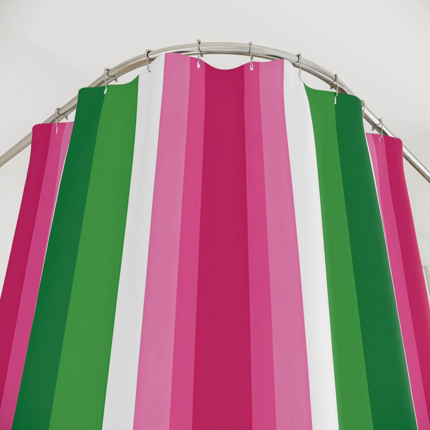 Pink and Green Vertical Stripe Shower Curtain | Bold Candy Stripe Bathroom
